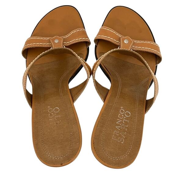 Franco Sarto Womens Sandals 7.5M Brown Tan Leather Slip On Block Heel Y2K Resort - Picture 5 of 10